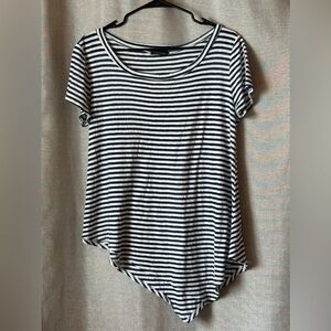 Caralase•asymmetrical tunic tee•large•cotton blend•navy blue/white stripes•scoop